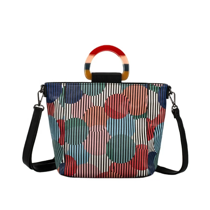 

New Japan Design 2021 Hot selling Eco friendly PU Handbags Shoulder Bag Crossbody Bags with Natural Polymer Handle