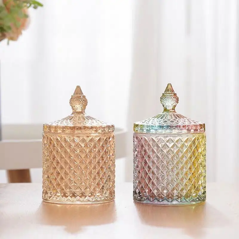 

Luxury Pastel Colored Candle Jar Glass Candle Container with Lid