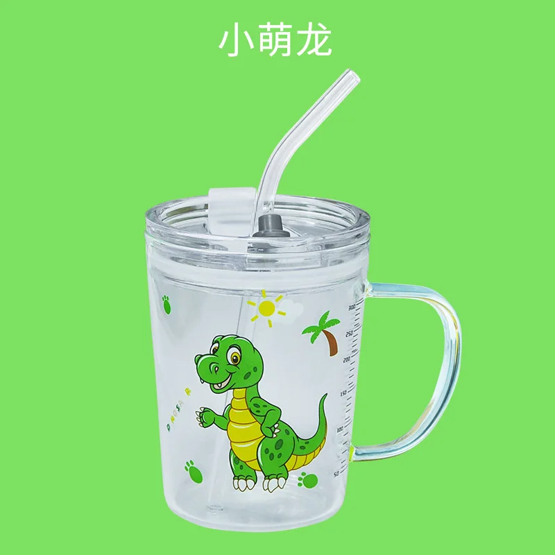 

Children's graduated cup milk breakfast cup double-handle sealed leak-proof cartoon straw cup, Clear