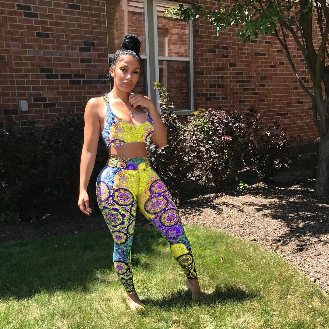 

QC-A8344 Hot printed 2pcs women yoga sets fitness sport bra yoga pants summer work out pants set yoga