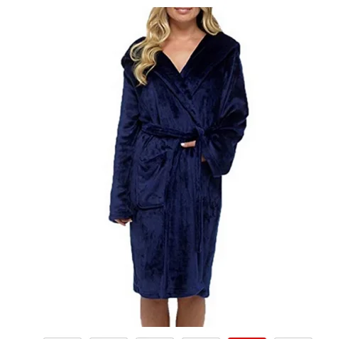 

5XL Winter Thermal Long Bathrobe Home Clothes Long Sleeved Hooded Robes Knee Length Plus Size Nightgowns Sleepwear Robe, Picture shows