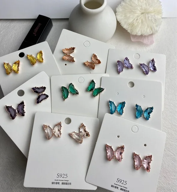 

Glass crystal purple butterfly stud bulk earrings