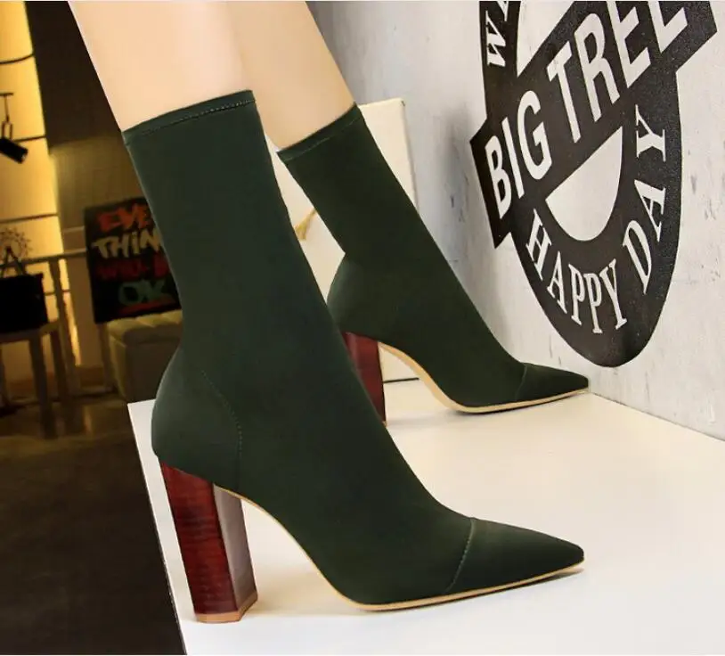 

Autumn winter new women's comfortable pointed wool high heel boots women shoes simple sweet wild boots Y12515