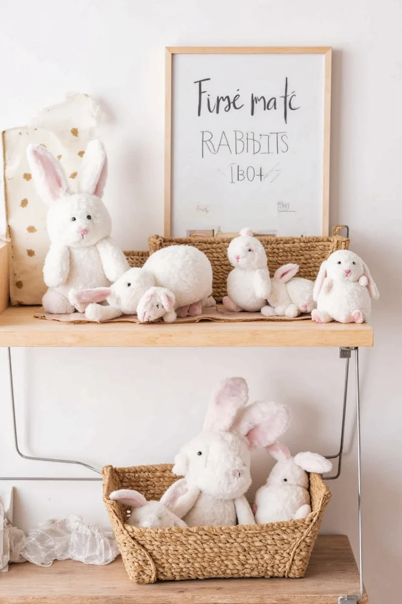 Two oversized cream-colored couch pillows with embroidered bunny silhouettes