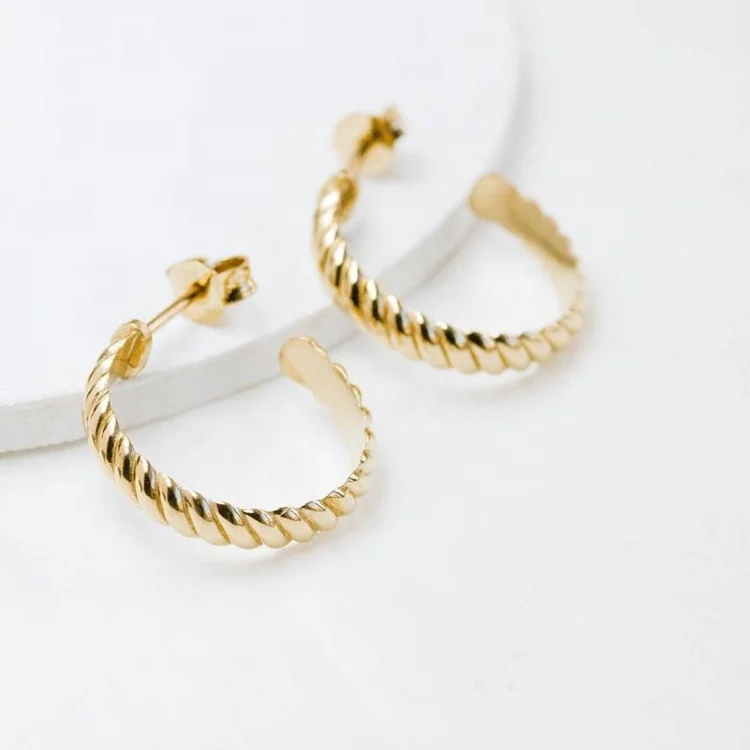 

Trendy Modern 18K Gold Plated Stainless Steel Hypoallergenic Twisted Hoops Wide Braided Rope Twist Earrings for Girls, Gold, rose gold, steel, black etc.