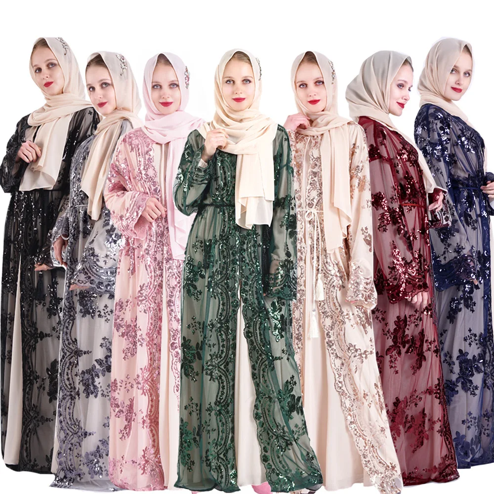 

New luxury muslim women front black open kaftan modern abaya maxi dress embroidery islamic clothing for eid mubarak, 12 colors available