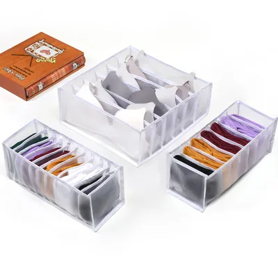 

ZQ11 Foldable Organizer Storage Box Underwear Bras Socks Compartment Closet nylon Underwear Drawer Organizer, As pic
