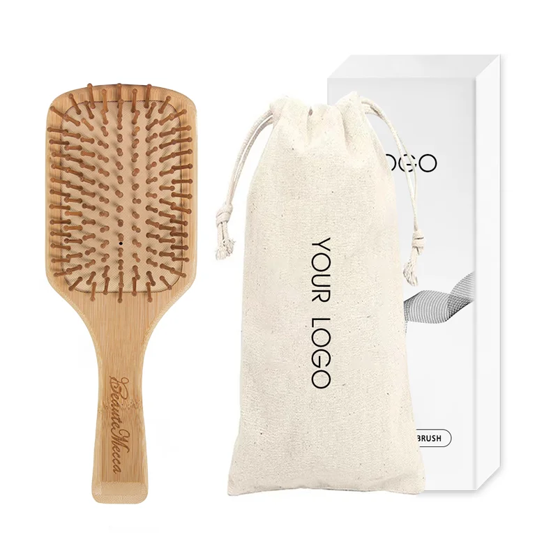 

Custom Logo Detangle Paddle Hair Scalp Massage Brush Bamboo Wood Hair Brush