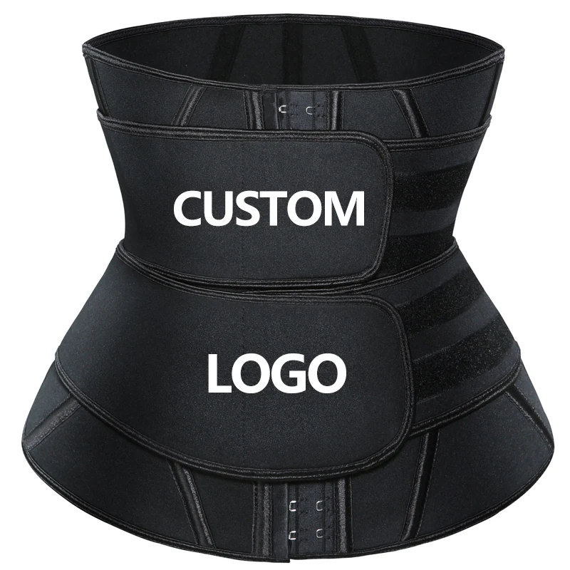 

Custom logo women sweat belt waste trainer corset black neoprene double belt sauna waist trainer shapers with hook