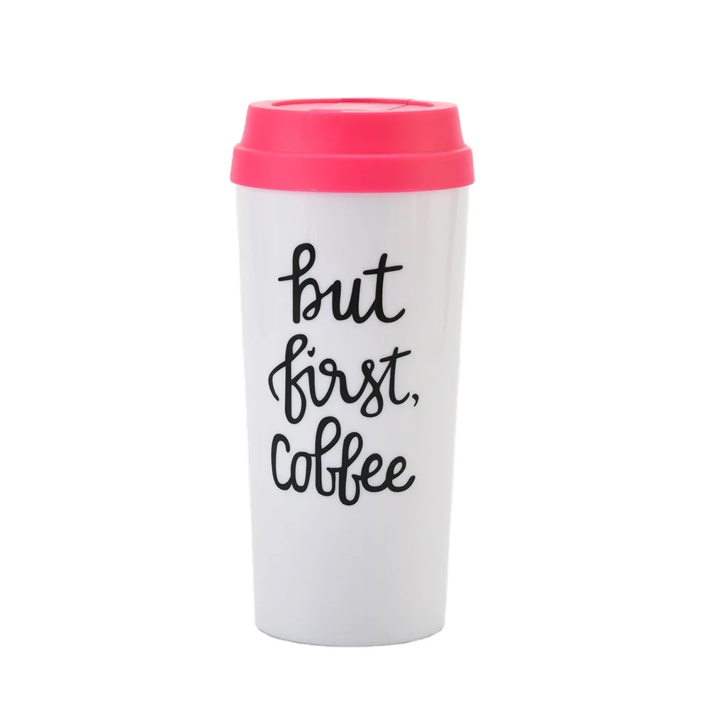 

16oz Double Wall Take Away BPA Free Plastic Mug Reusable Coffee Cup with Lid, Customized colors acceptable