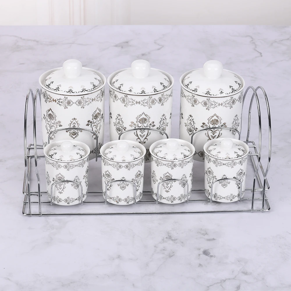 Juego De Botes De Cocina De Cerámica,Diseño Plateado Y Platino,Para Té