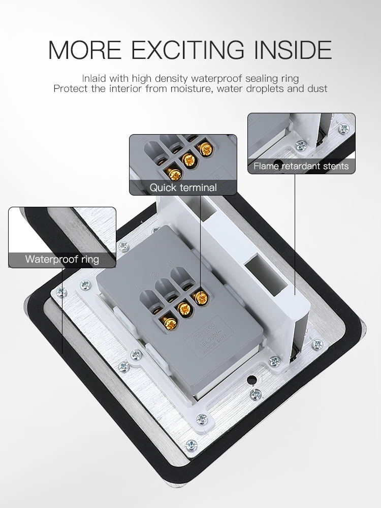 Wholesale USA standard Stainless steel electrical power supply 16A hidden socket box