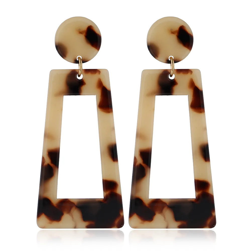 

Fashion Jewelry Geometric Leopard Print Drop Earrings Colorful Resin Acrylic Hollow Rectangle Drop Earrings