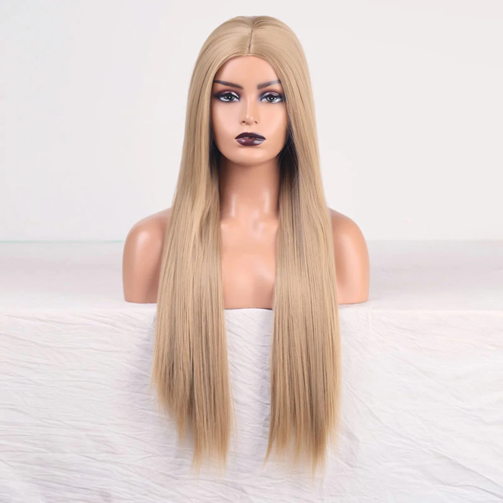 

Top quality long hair natural colored high density lace front synthetic wigs for women, White gold