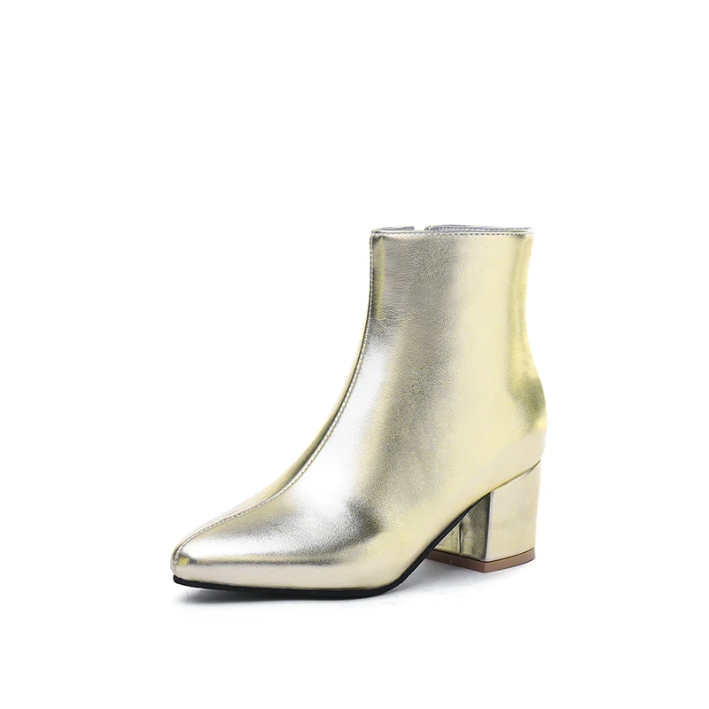 

New Round Head Commuting bright Leather Lady Boots for Sale, Black/gold/silver