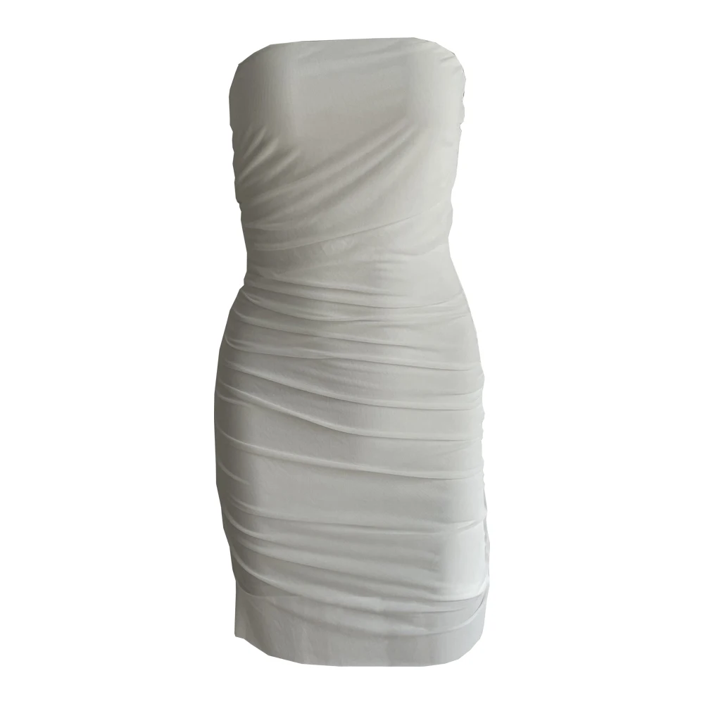

013 Summer Fashion High Waist Strapless White Mini Scoop Neckline Women's Dress Sexy Casual Outfit, Picture color