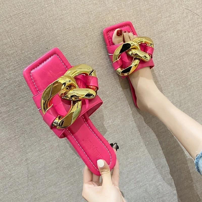 

Wholesale big chain sandals ladies shoes summer slippers slides shoes women, Black,nude,red,white