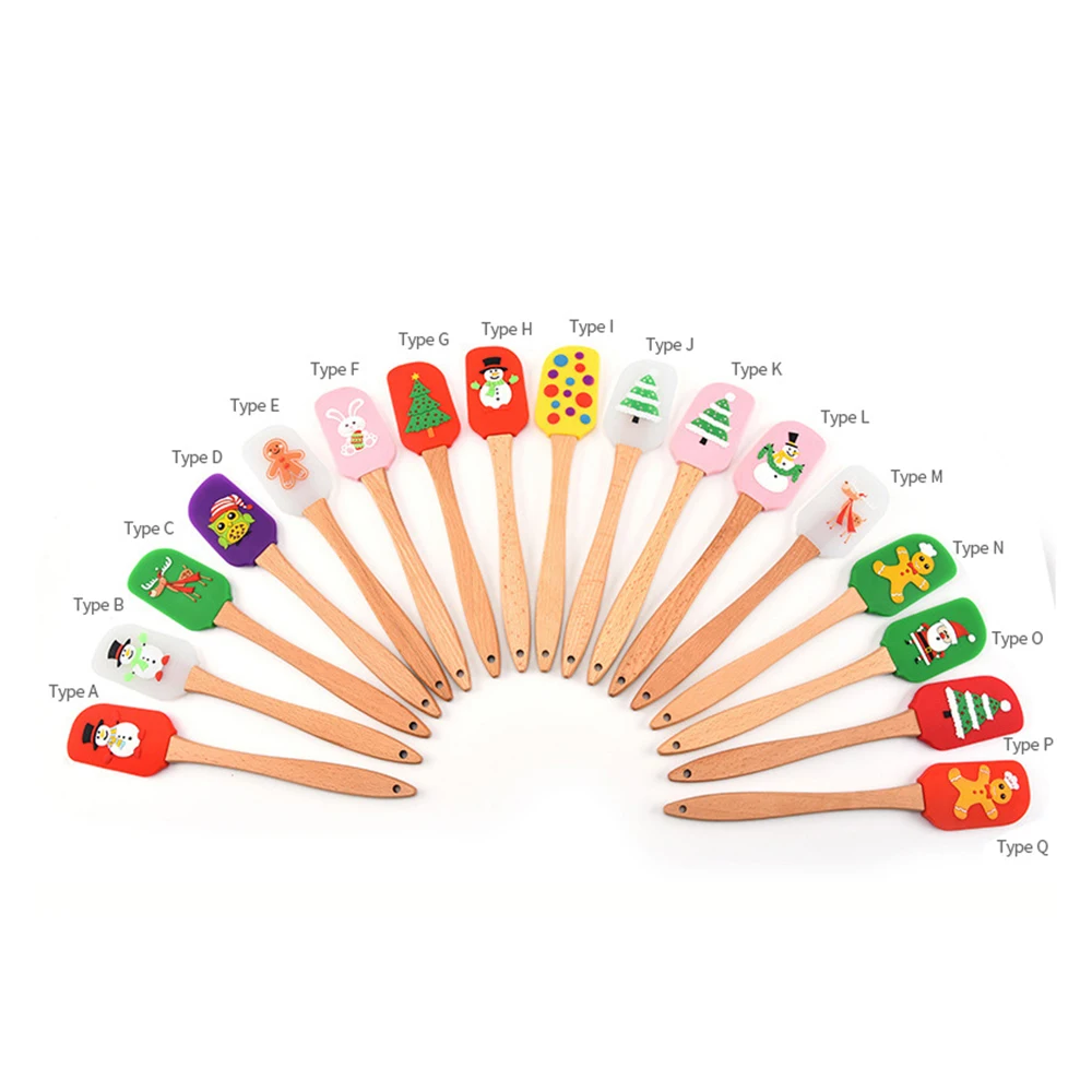 

Christmas Cake Decorating Silicone Spatula with Wooden Handle Snowman Gingerbread Man and Santa Claus Pattern, Orange/blue/green/yellow/pink/purple/orange/red or customized