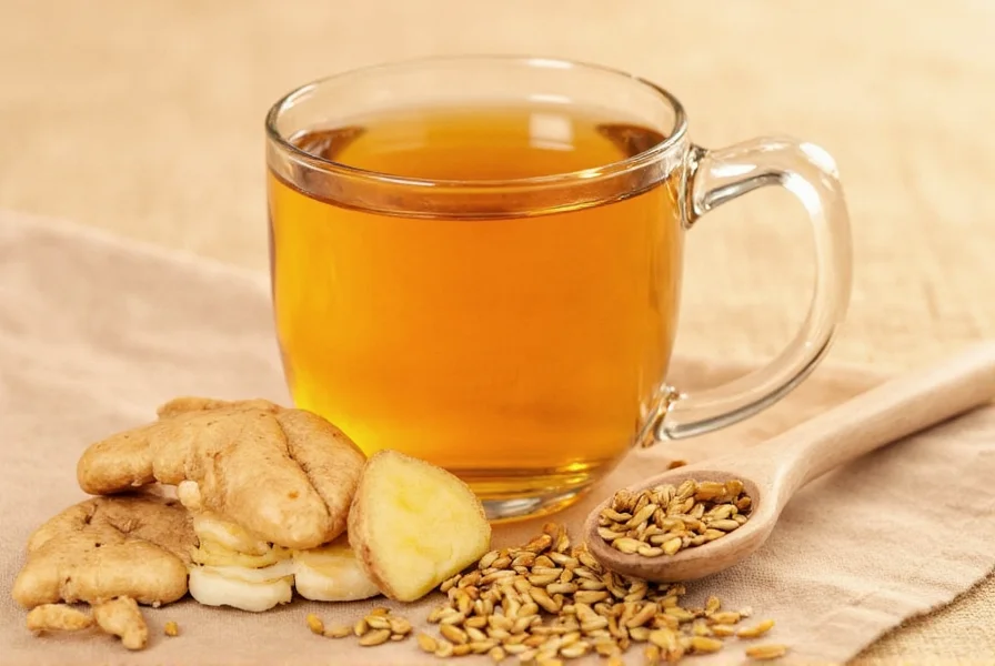 Various ginger tea products displayed with clear labeling showing caffeine content