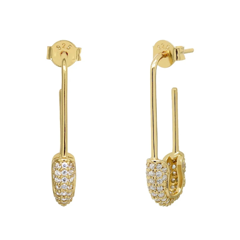 

luxury for women 925 sterling silver stud earrings 14K gold vermeil safety pin earrings with cubic zircon