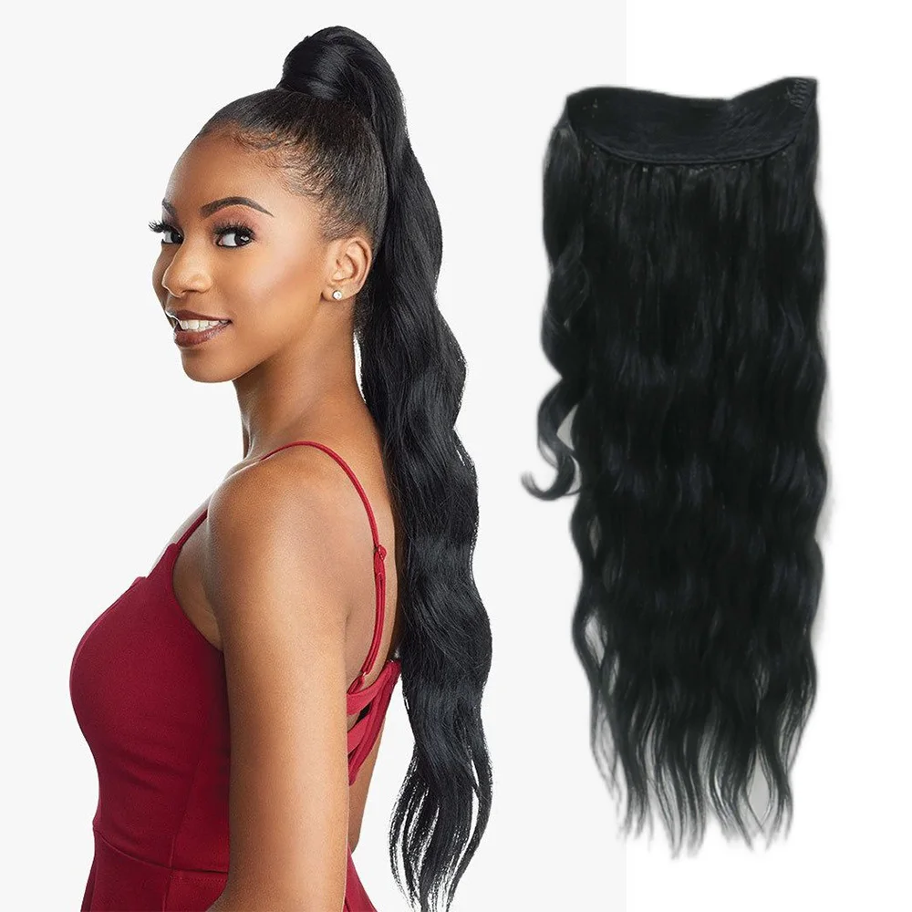 

Novelties 30 Inch Pony Tails Black Women Wigs Natural Body Wave Clip In Peruca Wrap Around Synthetic Hair Extension Ponytails, Customize all colors