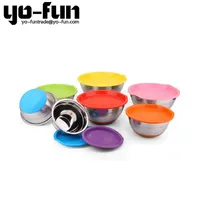 

JGJ160 Italy style high quality FBA colored silicone bottom and lid 5 piece stainless steel mixing bowl set