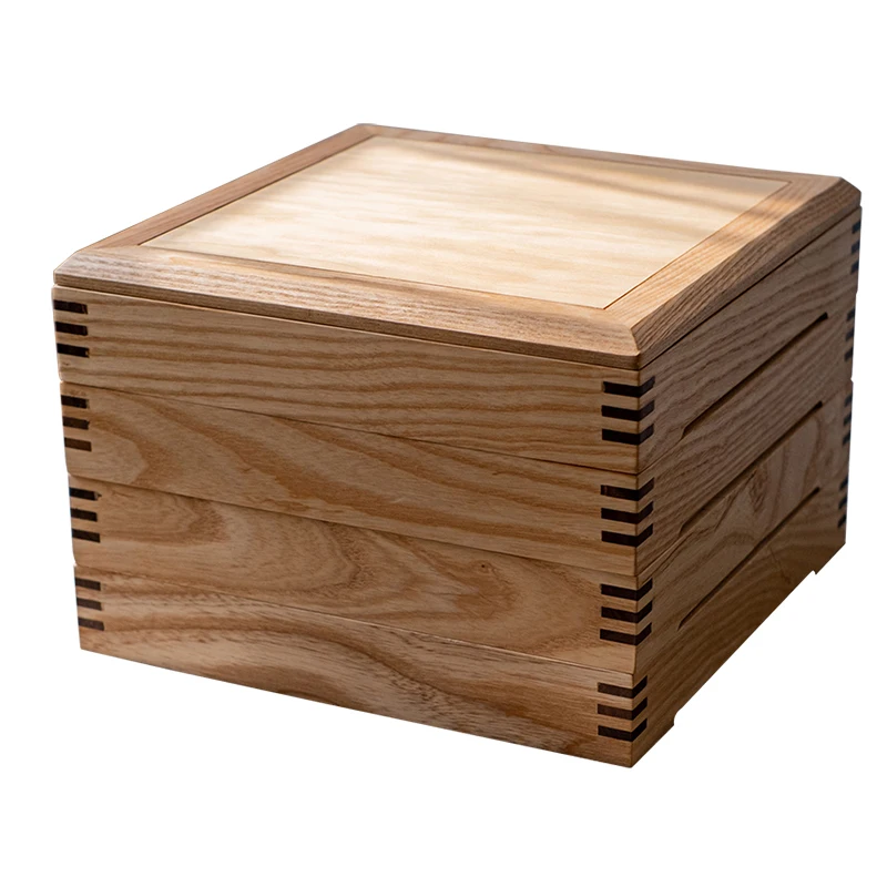 

Solid wood tea ceremony box multilayer drawer storage box tea storage box, Natural