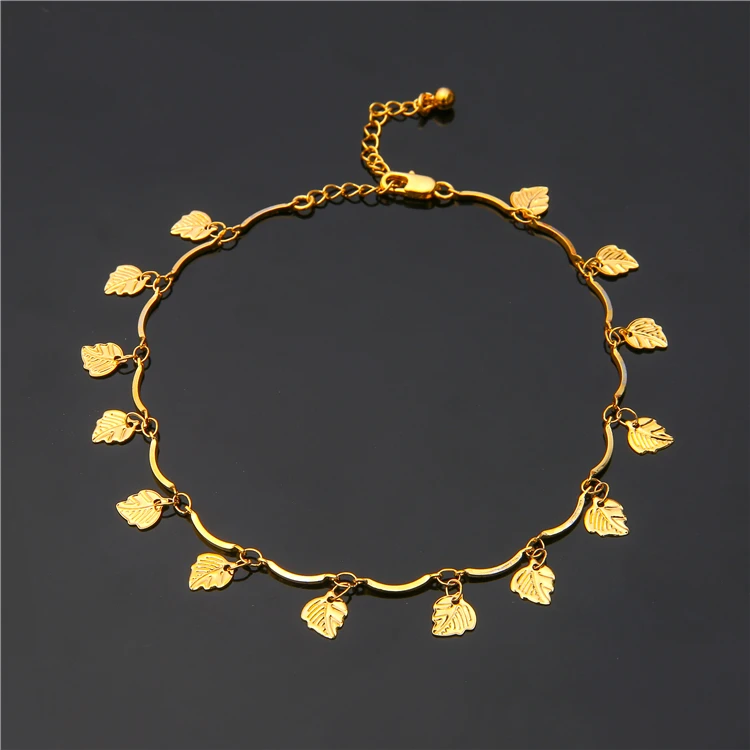 

Factory Direct Sale Customize Fashion Unisex 18k Vacuum Plating Leaf Anklet 1.2mm Gold Plated Non Tarnish Anklets