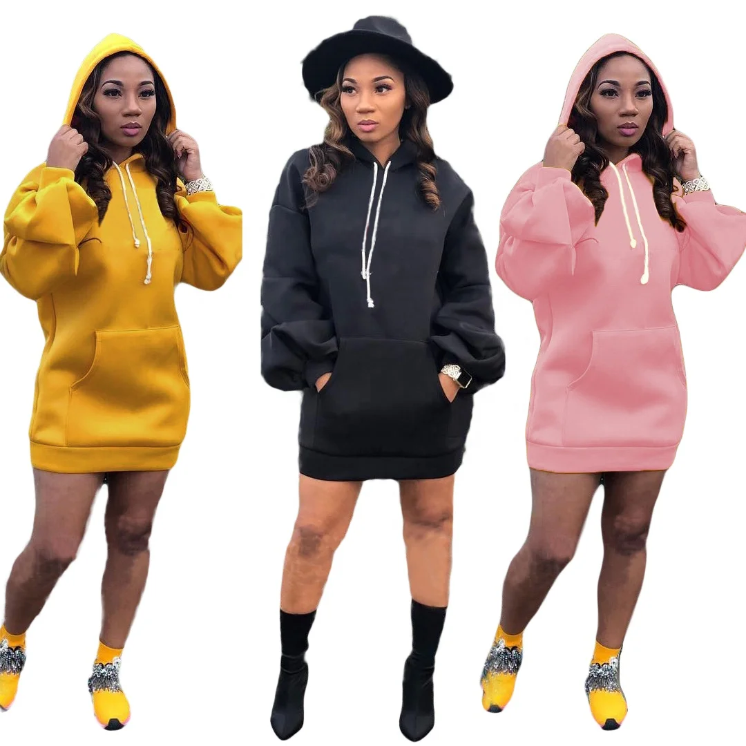 

YD - A8270 Fashion 2020 fall women clothing long sleeve dresses casual puff sleeves hoodie dress