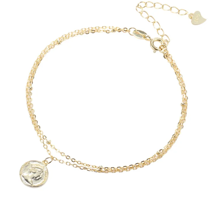 

Delicate Light Luxury Bracelets Double Chain Coin Shape Silver 925 Bracelets