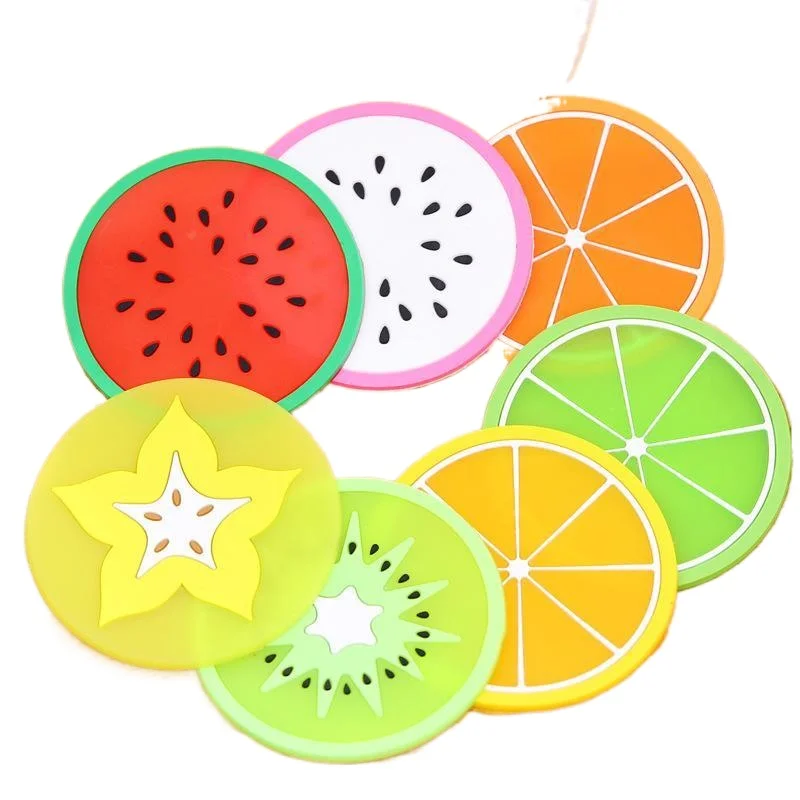 

Fruit Silicone Coaster Mats Pattern Colorful Round Cup Cushion Holder Thick Drink Tableware Mug Coasters Portavasos