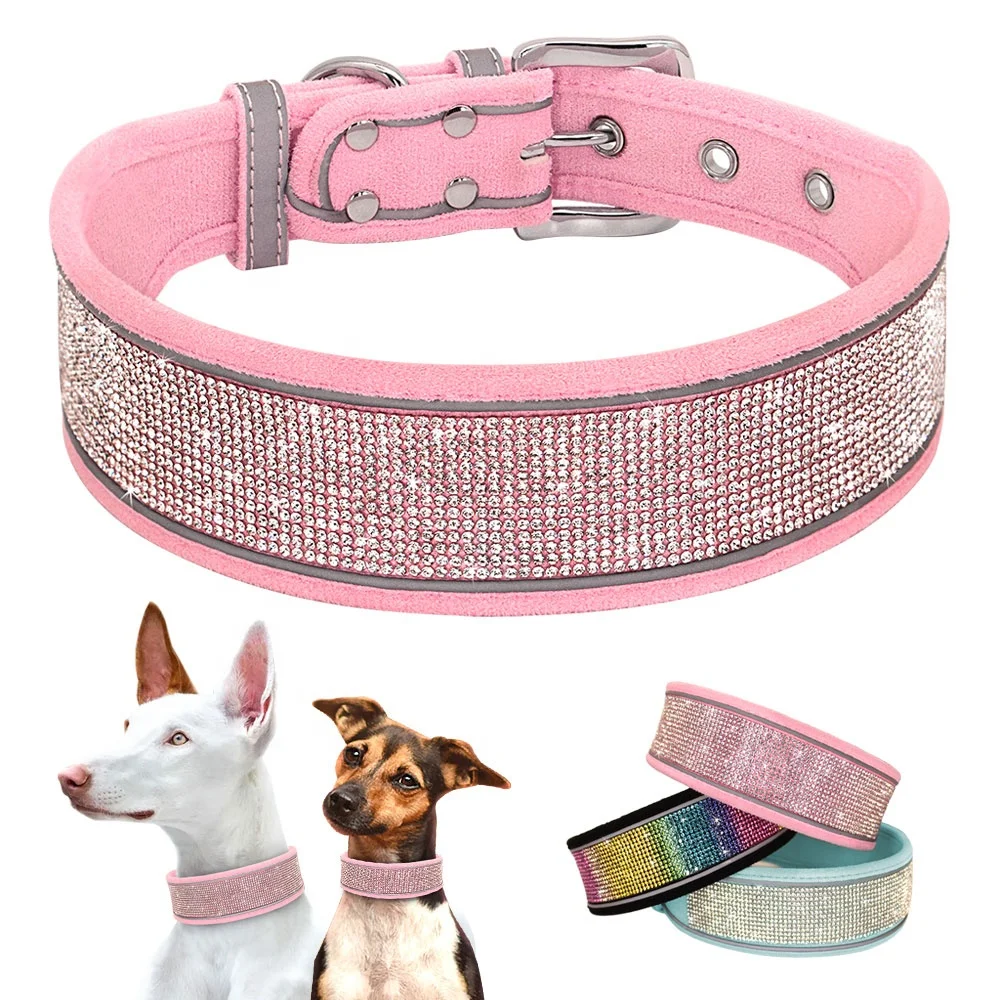 

Berry New Arrival Shining Rhinestone Reflective Microfiber Pet Dog Collar