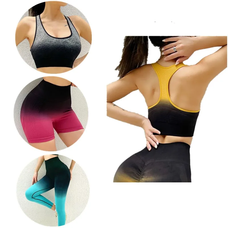 

Gradient Leggings 2 PCS Padded Sports Bra Tracksuit Suits Women Yoga Workout Outfits Set
