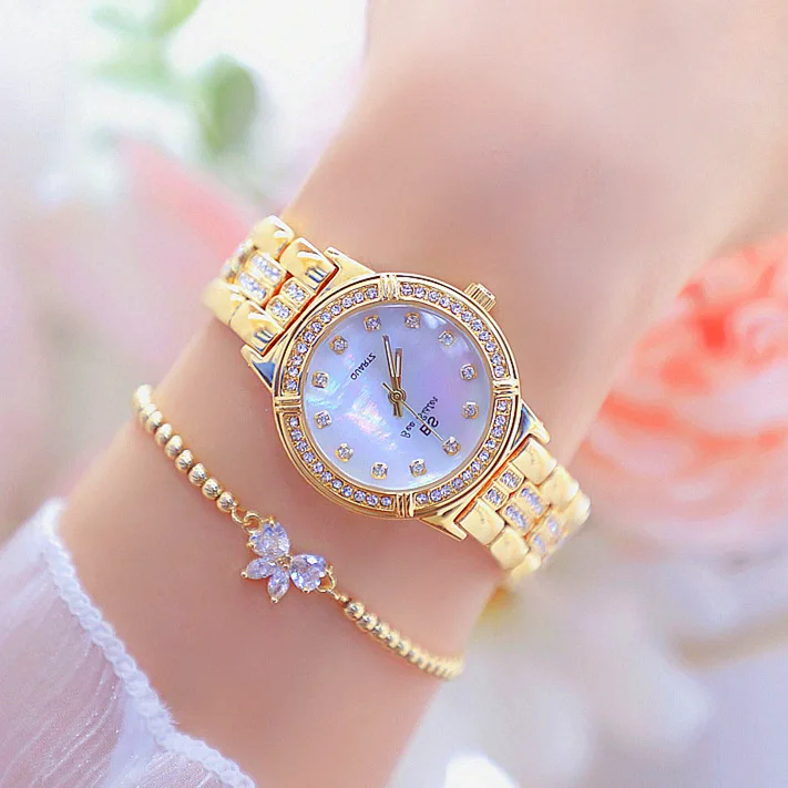 

Ladies Gold Diamond Crystal Watch Women Famous Brand Rhinestone Wrist Watch Waterproof Quartz Watches (SK650), As picture