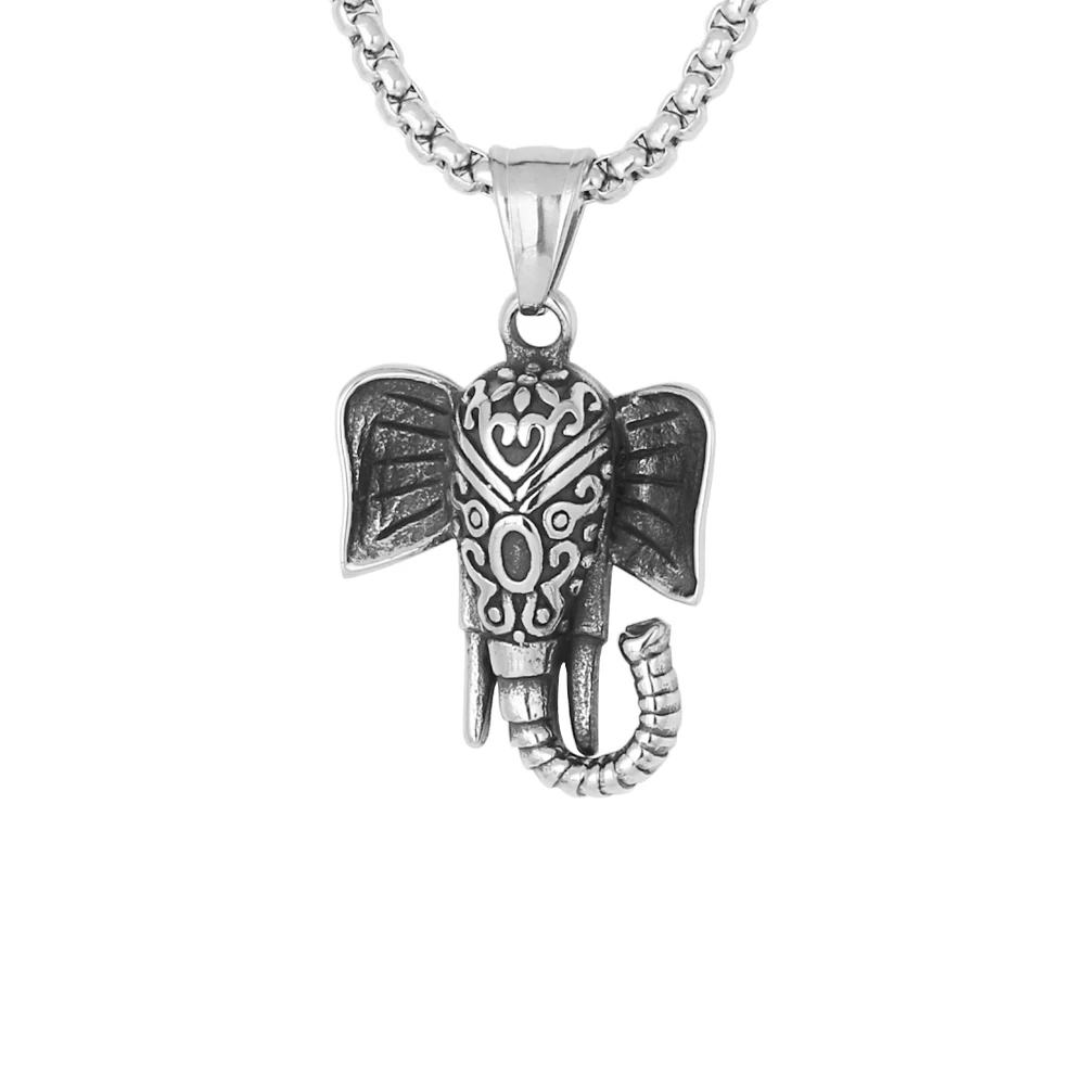 

Non Tarnish Jewelry Vintage Stainless Steel Elephant Head Charm Pendant Necklace with 3D Effect
