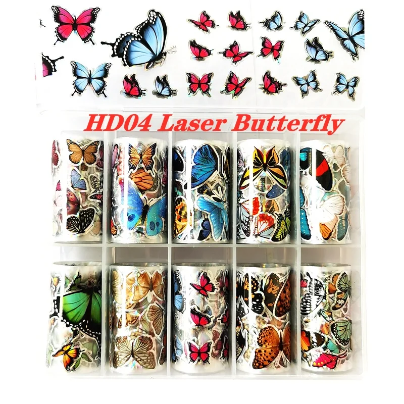 

NO.HDO4 Laser butterfly foil 2020 factory 10 colors  fashion & popular nail art foil nail art sticker nail foil, Customers' requirements