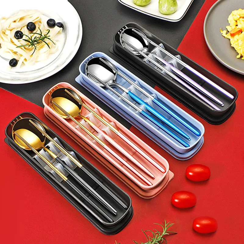 

Hot Sale Multiple Color Portable Flatware Sets Outdoor Travel Silver and Gold 3PCS 304 Stainless Steel Cutlery Set with case, Sliver,gold,rose-gold,colorful, etc...