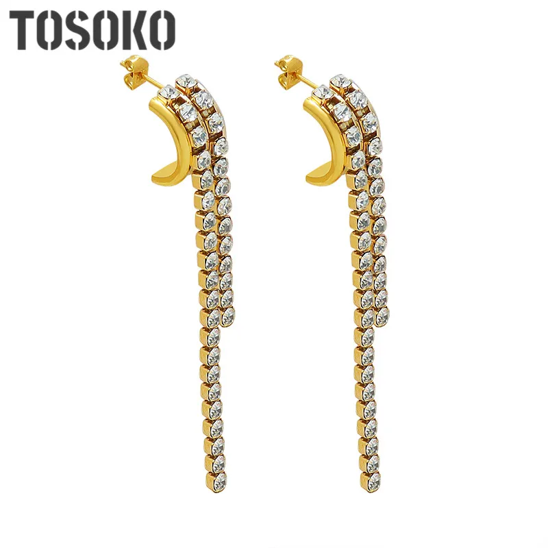 

Stainless Steel Jewelry Geometric Zircon Tassel Chain Earrings Women's Fashion Earrings BSF568