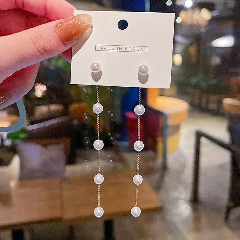 

Trend Simulation Pearl Long Earrings Female Rhinestone Wedding Pendant Earrings Fashion Korean Earrings