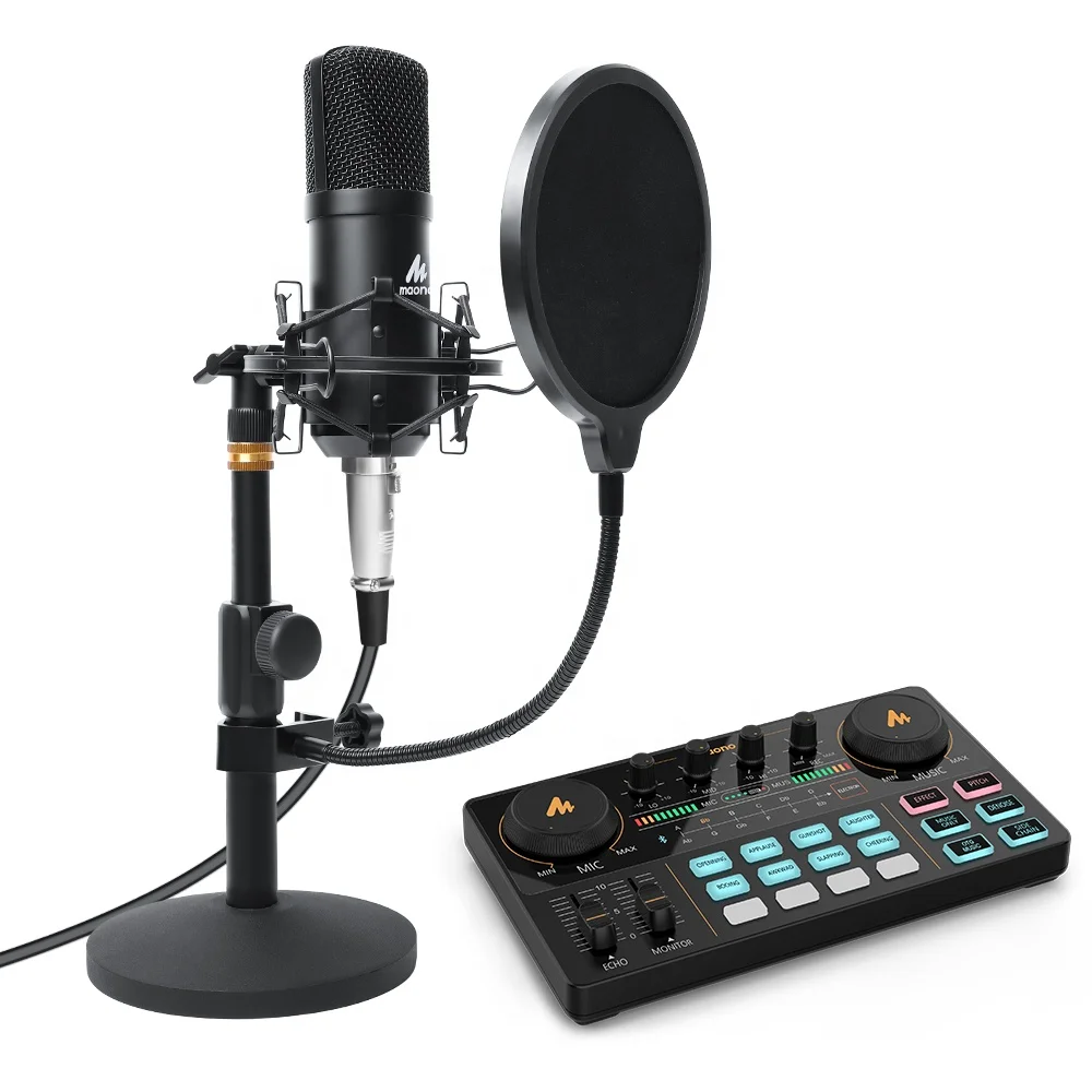 

MAONO Music Mixer with Condenser Studio Recording Microphone Kit Live Streaming Microfono External Sound Card