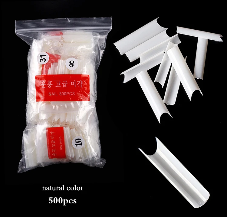 

500PCS/Bag Plastic White clear Color Full Cover Nail long Tips C shape" for nail supply, Clear(transparent),white