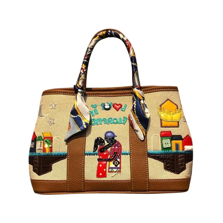 

Handbags for Women Luxury Ladies Canvas Leather Top Handle Satchel Shoulder, 2 colors