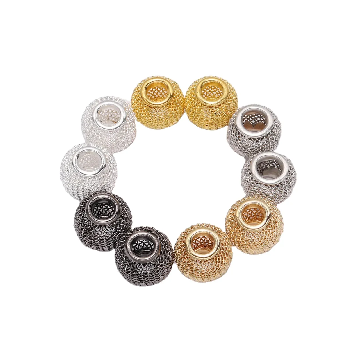

Wholesale 10pcs/bag Gold/Silver/Black Round Metal Ball Mesh Spacer Beads For Craft DIY Bracelet Earrings Jewelry Making