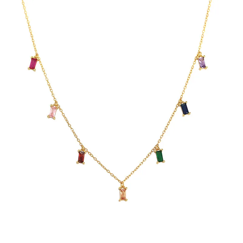 Fashionable Color CZ Chocker Necklace 18K Gold Plated 925 Sterling Silver  Rectangle Stone Necklace