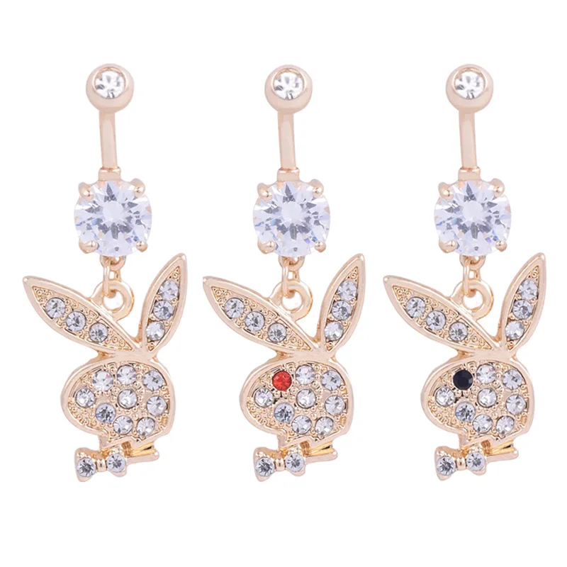 

Hips Hops Cute Shining Crystal Animal Rabbit Belly Button Rings Stainless Steel Rabbit Navel Piercing Ring