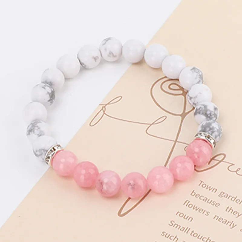 

Wholesale White Turquoise Rose Quartz Bead Bracelets Handmade Elastic String Women Bangle Natural Stone Bracelet