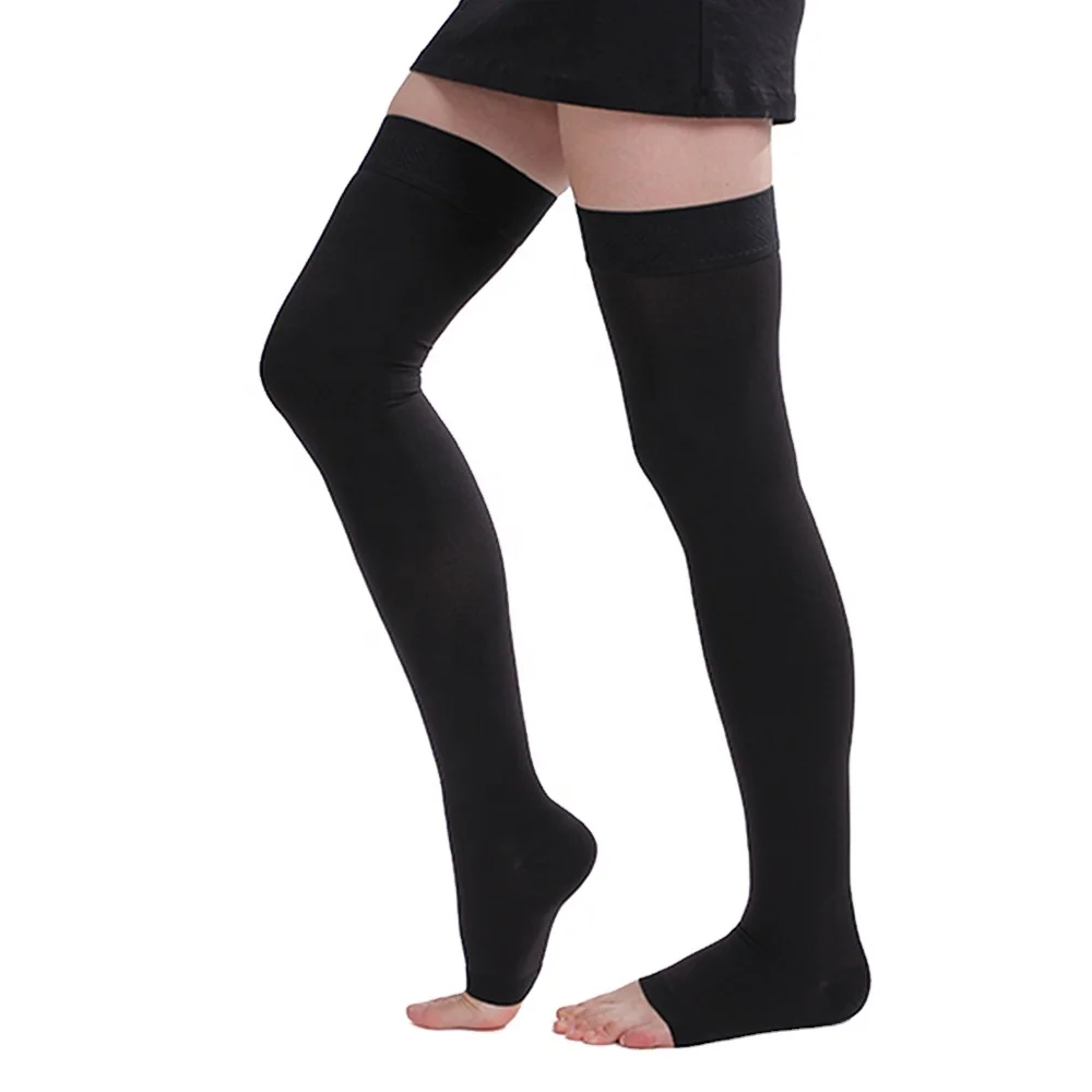 

Mediven maternity black open toe thigh high compression stockings medical, Nude, black