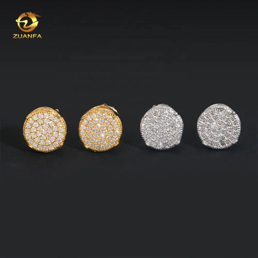 Ready to Ship Top Quality Moissanite Diamond Hip Hop Mens 925 Silver Stud Earrings