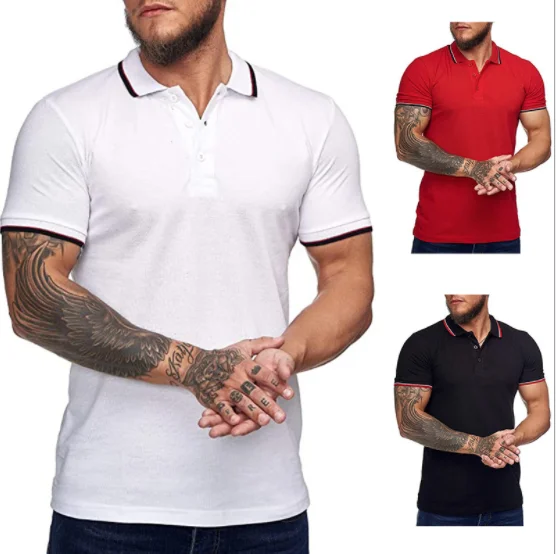 

2021 summer new Amazon Euro men's Casual Short Sleeve Polo Shirt foreign trade fashion color contrast base shirt men's, 4 colors