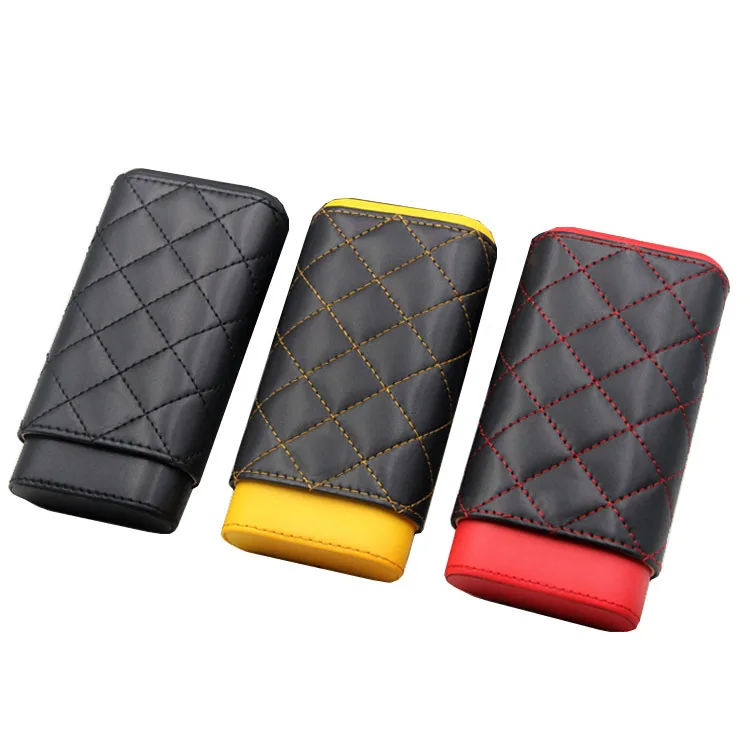 

3 Cigar Travel Leather Humidor Travel Cigar Case, Black, brown